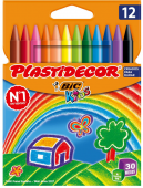 BIC Kids Plastidecor - Ceras para colorear, antimanchas para actividades creativas en casa y el colegio, bl�ster de 12 unidades, colores surtidos