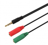 A128-0354 – Cable Adaptador Audio JACK 3.5 4 Pines/M-2xJACK 3.5 3 Pines/H, Negro, 20 CM