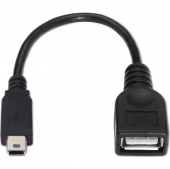 Cable USB 2.0 Aisens A101-0033/ USB Mini Macho - USB Hembra/ 15cm/ Negro