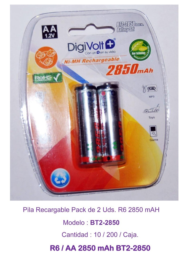 PILA RECARGABLE DIGIVOLT R6 AA 1.2V 2850mAh Blister 2