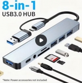 Hub multifunci�n USB 3.0 de 8 en 1 - Estaci�n de acoplamiento de alta velocidad Tipo C para port�til/sobremesa, extensi�n multipuerto para teclado, rat�n, disco duro, audio | Plug & Play, transferencia de datos de 5 Gbps, compatible con lector de tarjeta