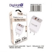 Digivolt QC-2453 Cargador Ultra R�pido Type C y USB 18W 3.0A