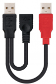 NANOCABLE 10.01.1900 - Cable USB 2.0 con alimentaci�n, Tipo A/M+A alimentaci�n/M-A/H, Macho-Hembra, USB hasta 500mA, Negro, 15cm