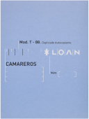 Talonario CAMAREROS - Loan T-88 Duplicado Autocopiante