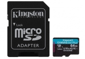 Kingston Tarjeta Micro SDXC 64GB UHS-I U3 V30 Clase 10 170MB/s Canvas Go Plus con Adaptador