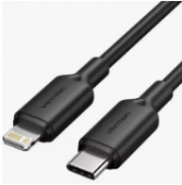 Cable USB 2.0 Tipo-C Lightning Vention LAKBF/ USB Tipo-C Macho - Lightning Macho/ Hasta 27W/ 480Mbps/ 1m/ Negro