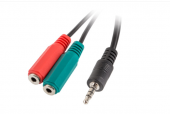 ADAPTADOR MINIJACK 3.5MM (M) 4PIN-> 2X MINIJACK 3.5MM (H) 3PIN EN CABLE 20CM NEGRO LANBERG