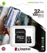 Tarjeta de Memoria Kingston CANVAS Select Plus 32GB microSD HC con Adaptador/ Clase 10/ 100MBs