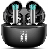 Vtkp Auriculares Inalambricos Bluetooth 5.3 HiFi EstReo con Auriculares Bluetooth HD Mic,Cascos Inalambricos Bluetooth In-Ear,Graves Profundos, CModos De Llevar,Pantalla LED, Control TCtil-Nero S52