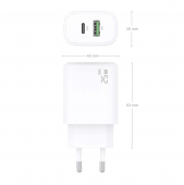 Cargador Gan 25W, 1xUSB-C PD3.0, 1xUSB-A QC3.0, Blanco Aisens