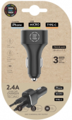 Cargador tech one tech 2.4 coche mechero doble para iphone / usb micro / type-c color negro