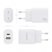 Cargador 20W, 1xUSB-C PD3.0, 1xUSB-A QC3.0, Blanco - A110-0754