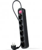 Regleta con Interruptor Nanocable 10.37.0006-BK/ 6 Tomas de Corriente/ Negro